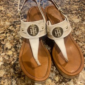 White wedge flip flops